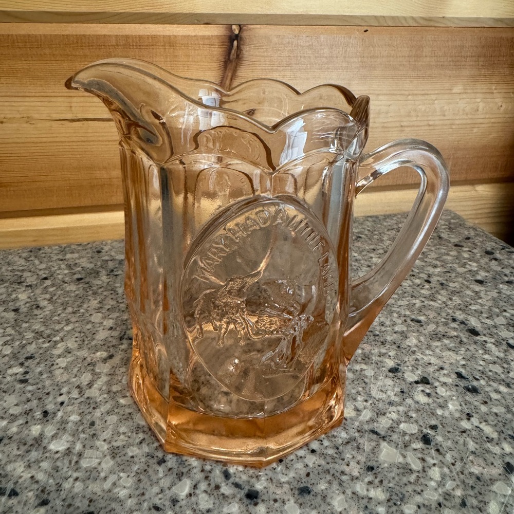 Vintage Indiana Glass Pink Tiara Children’s Nursery Rhyme Peach Pitcher